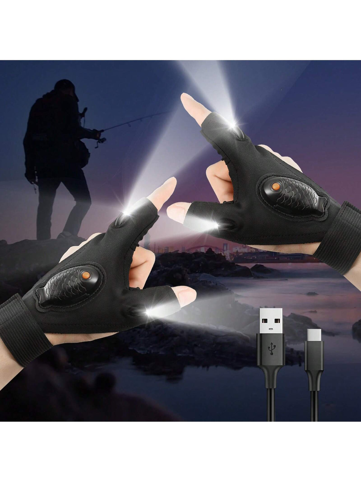 Men's LED Flashlight Gloves, USB Rechargeable, Men's Stocking Stuffers, Cool Gadgets, Christmas Birthday Gifts For Men, Gifts For Adults, Him, Boyfriends, Auto Repair, Fishing, Camping Accessories