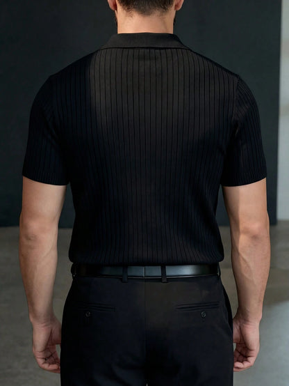 Men's Loose Fit Thin Premium Knit Striped V-Neck Short Sleeve, Cool And Comfortable Summer Fashion Casual Essential