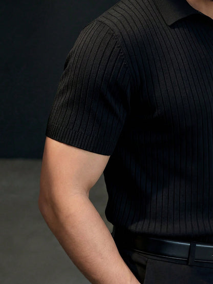 Men's Loose Fit Thin Premium Knit Striped V-Neck Short Sleeve, Cool And Comfortable Summer Fashion Casual Essential