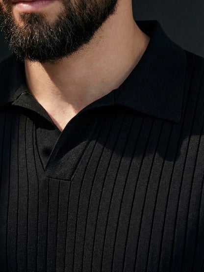 Men's Loose Fit Thin Premium Knit Striped V-Neck Short Sleeve, Cool And Comfortable Summer Fashion Casual Essential