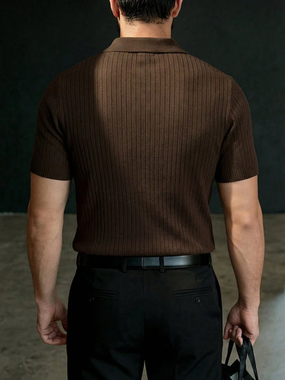 Men's Loose Fit Thin Premium Knit Striped V-Neck Short Sleeve, Cool And Comfortable Summer Fashion Casual Essential