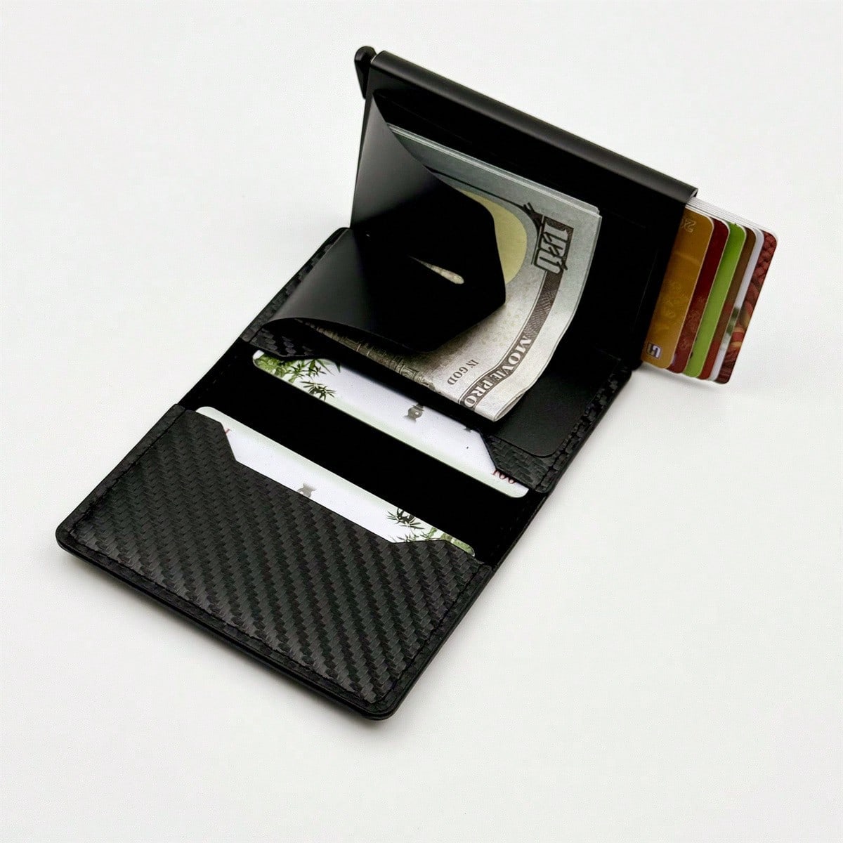 Men's Minimalist Carbon Fiber Wallet, RFID Blocking, Automatic Pop-Up Aluminum Alloy Card Holder, Ultra-Thin Metal Business Credit Card Case, Gift For Men, Father's Day/Mother's Day Gift