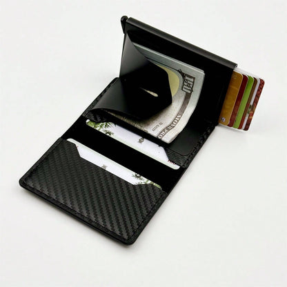Men's Minimalist Carbon Fiber Wallet, RFID Blocking, Automatic Pop-Up Aluminum Alloy Card Holder, Ultra-Thin Metal Business Credit Card Case, Gift For Men, Father's Day/Mother's Day Gift