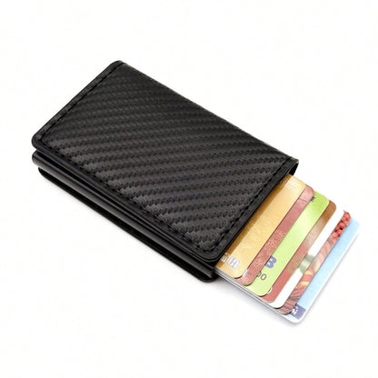 Men's Minimalist Carbon Fiber Wallet, RFID Blocking, Automatic Pop-Up Aluminum Alloy Card Holder, Ultra-Thin Metal Business Credit Card Case, Gift For Men, Father's Day/Mother's Day Gift