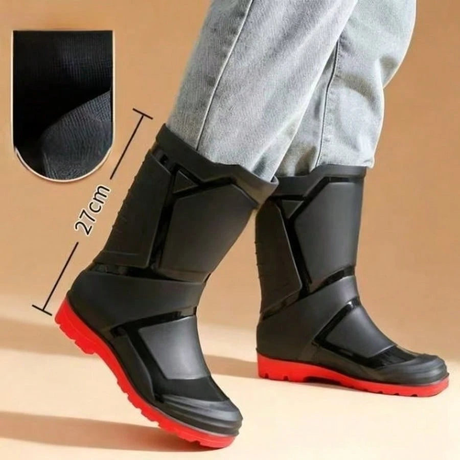 Men's Pull-On Heavy-Duty Rain Boots Long Boots- All-Terrain Outdoor, Construction, Farm Suitable For Hiking, Work, Easy-To- Design- Stylish Style