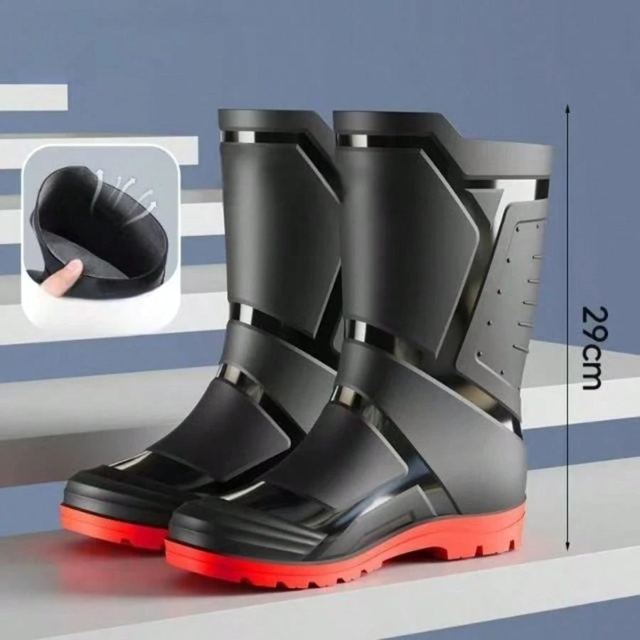 Men's Pull-On Heavy-Duty Rain Boots Long Boots- All-Terrain Outdoor, Construction, Farm Suitable For Hiking, Work, Easy-To- Design- Stylish Style