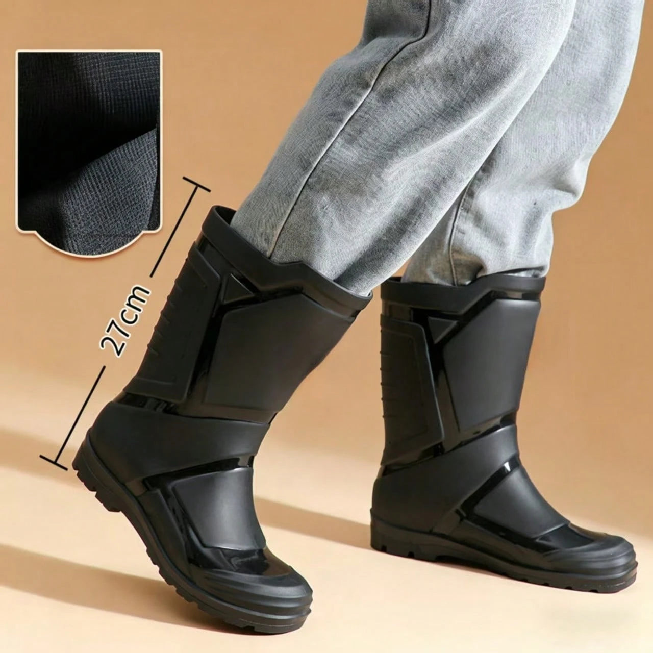 Men's Pull-On Heavy-Duty Rain Boots Long Boots- All-Terrain Outdoor, Construction, Farm Suitable For Hiking, Work, Easy-To- Design- Stylish Style