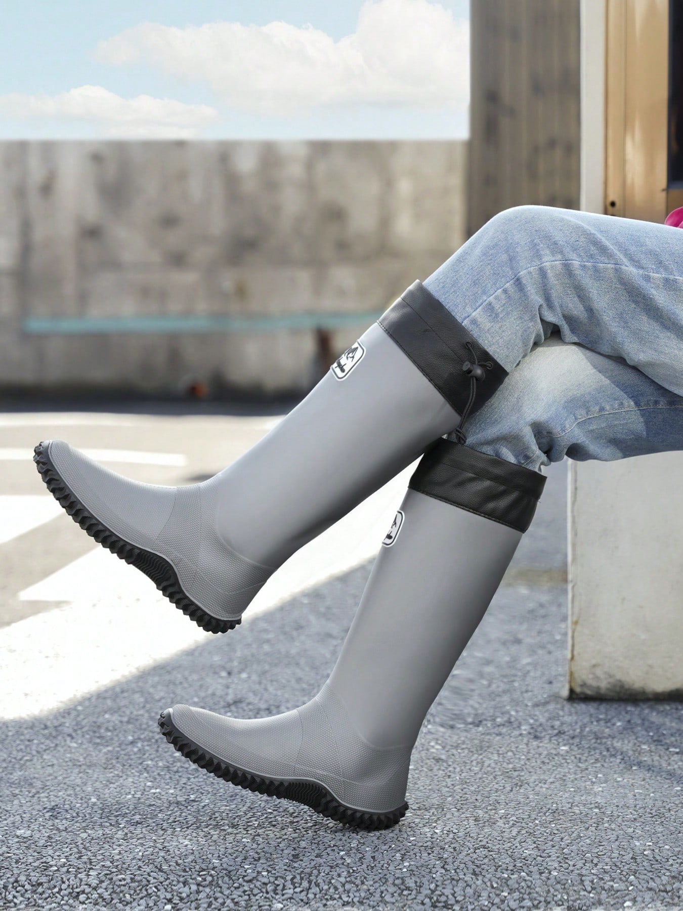 Men's Tall Soft Foldable Waterproof Anti-Slip Durable Rain Boots, Suitable For Boating, Farming, Fishing, Outdoor Activities, Hiking, Gray