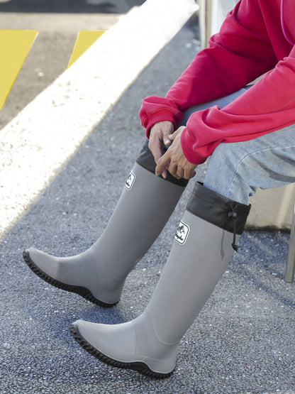 Men's Tall Soft Foldable Waterproof Anti-Slip Durable Rain Boots, Suitable For Boating, Farming, Fishing, Outdoor Activities, Hiking, Gray