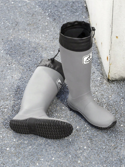 Men's Tall Soft Foldable Waterproof Anti-Slip Durable Rain Boots, Suitable For Boating, Farming, Fishing, Outdoor Activities, Hiking, Gray