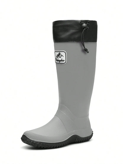 Men's Tall Soft Foldable Waterproof Anti-Slip Durable Rain Boots, Suitable For Boating, Farming, Fishing, Outdoor Activities, Hiking, Gray