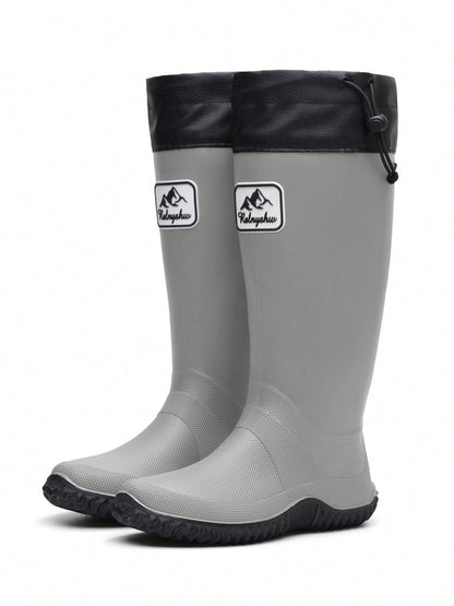 Men's Tall Soft Foldable Waterproof Anti-Slip Durable Rain Boots, Suitable For Boating, Farming, Fishing, Outdoor Activities, Hiking, Gray