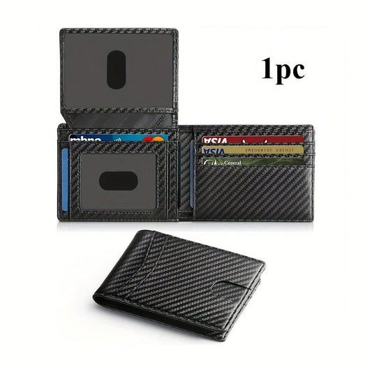 Men's Ultra-Thin RFID Leather Wallet With ID Window, Multi-Card Slot Carbon Fiber Wallet, Formal/Business Occasions, Valentine's Day Gift Recommendation