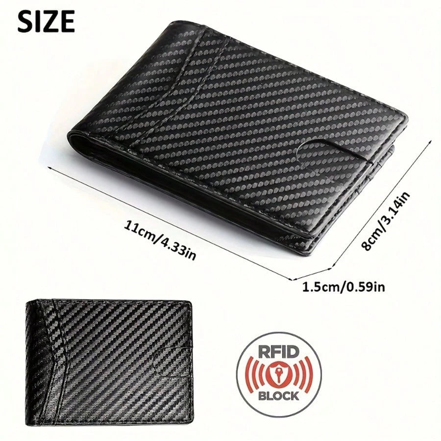 Men's Ultra-Thin RFID Leather Wallet With ID Window, Multi-Card Slot Carbon Fiber Wallet, Formal/Business Occasions, Valentine's Day Gift Recommendation