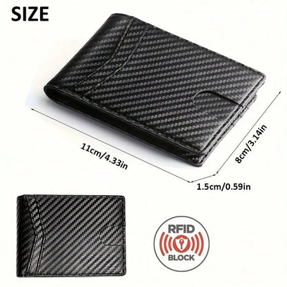 Men's Ultra-Thin RFID Leather Wallet With ID Window, Multi-Card Slot Carbon Fiber Wallet, Formal/Business Occasions, Valentine's Day Gift Recommendation