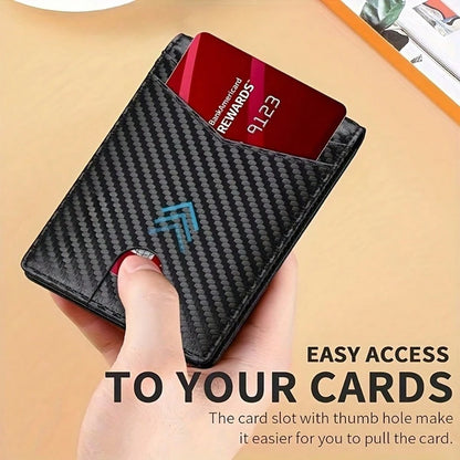 Men's Ultra-Thin RFID Leather Wallet With ID Window, Multi-Card Slot Carbon Fiber Wallet, Formal/Business Occasions, Valentine's Day Gift Recommendation