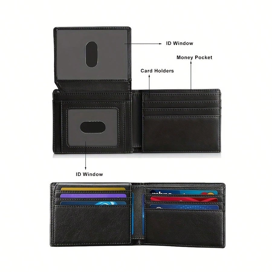 Men's Ultra-Thin RFID Leather Wallet With ID Window, Multi-Card Slot Carbon Fiber Wallet, Formal/Business Occasions, Valentine's Day Gift Recommendation