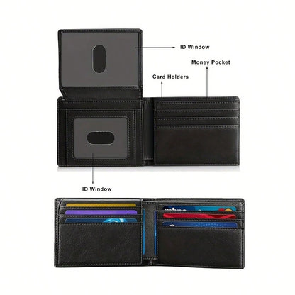 Men's Ultra-Thin RFID Leather Wallet With ID Window, Multi-Card Slot Carbon Fiber Wallet, Formal/Business Occasions, Valentine's Day Gift Recommendation