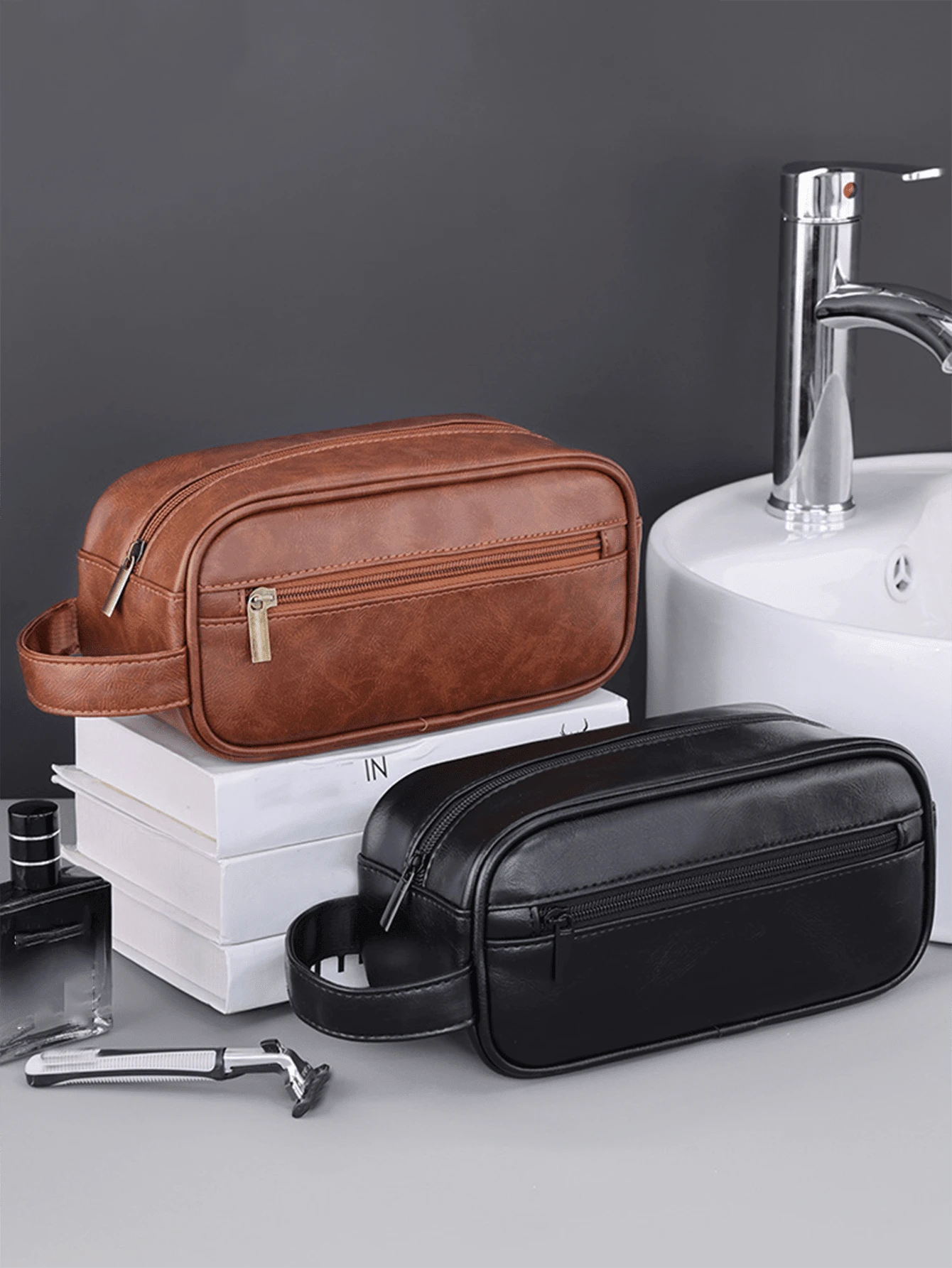 Men Waterproof Travel Toiletries Storage Bag Portable Makeup Organiser Zipper Handbags Retro Large Capacity Travel Business Trip Men's Toiletry Bag