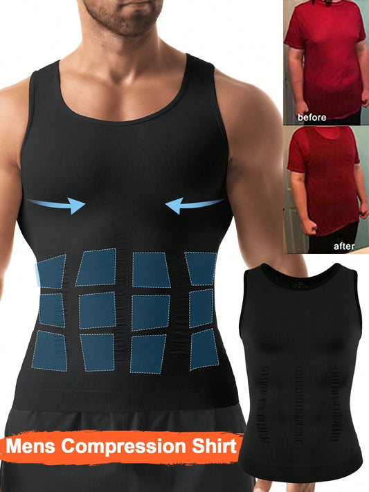 Mens Compression Shirt Shapewear Tank Top Slimming Vest Tummy Control Chest Body Shaper Undershirts Base Layer Sports Gym Fitness Workout Underwear