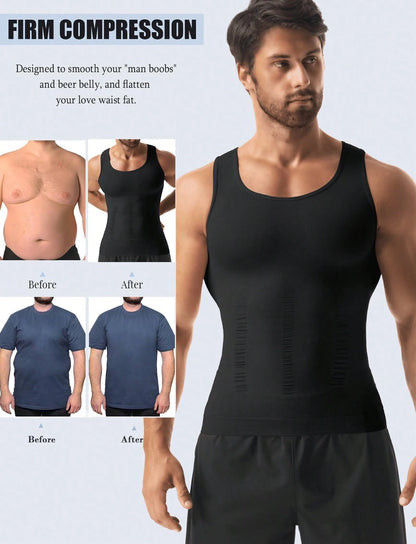 Mens Compression Shirt Shapewear Tank Top Slimming Vest Tummy Control Chest Body Shaper Undershirts Base Layer Sports Gym Fitness Workout Underwear