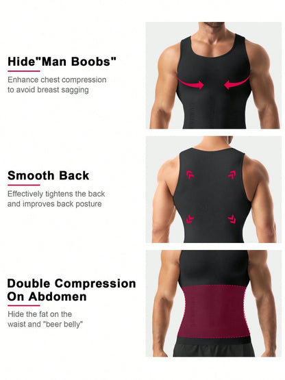 Mens Compression Shirt Shapewear Tank Top Slimming Vest Tummy Control Chest Body Shaper Undershirts Base Layer Sports Gym Fitness Workout Underwear