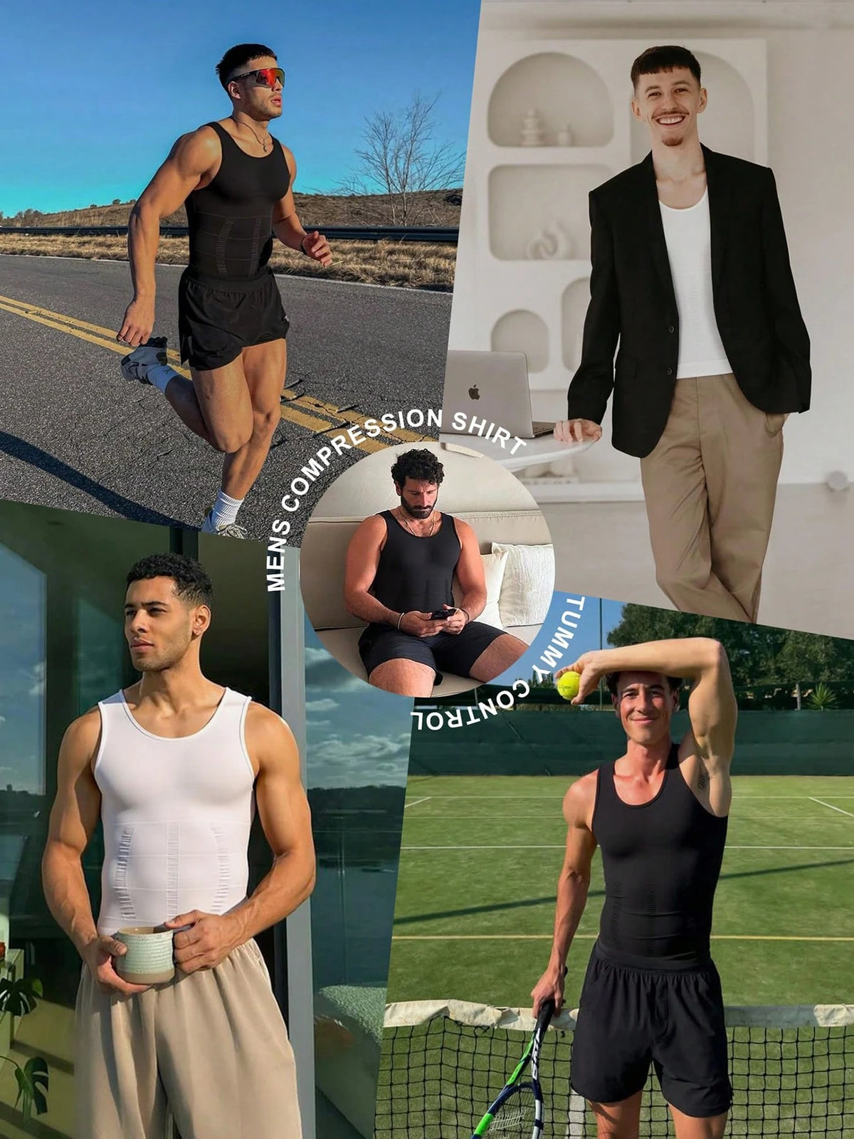 Mens Compression Shirt Shapewear Tank Top Slimming Vest Tummy Control Chest Body Shaper Undershirts Base Layer Sports Gym Fitness Workout Underwear