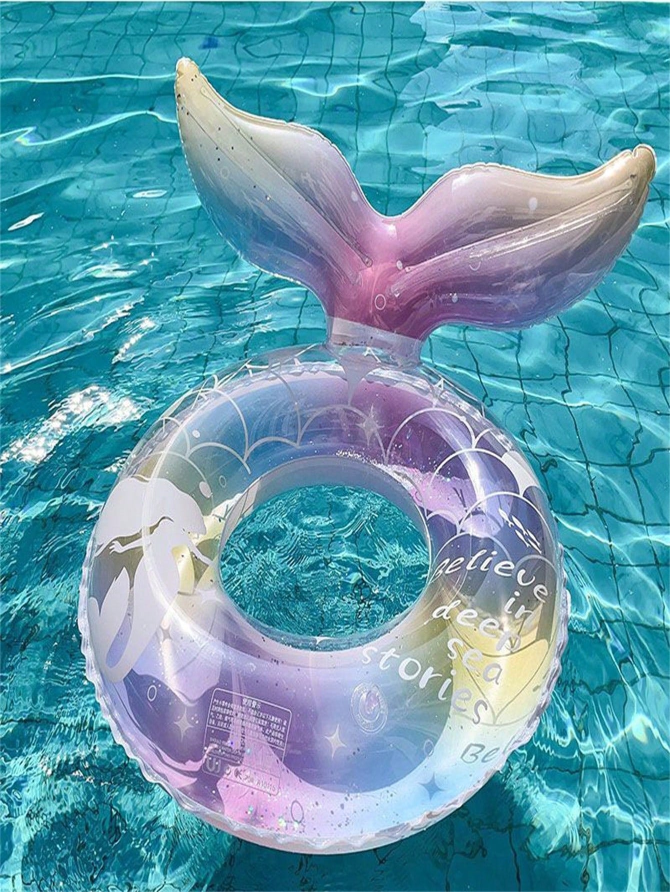 Mermaid Underarm Swimming Ring Transparent Thickened Glitter Buoyancy Floating Circle For Kids Summer Outdoor Water Fun Activity