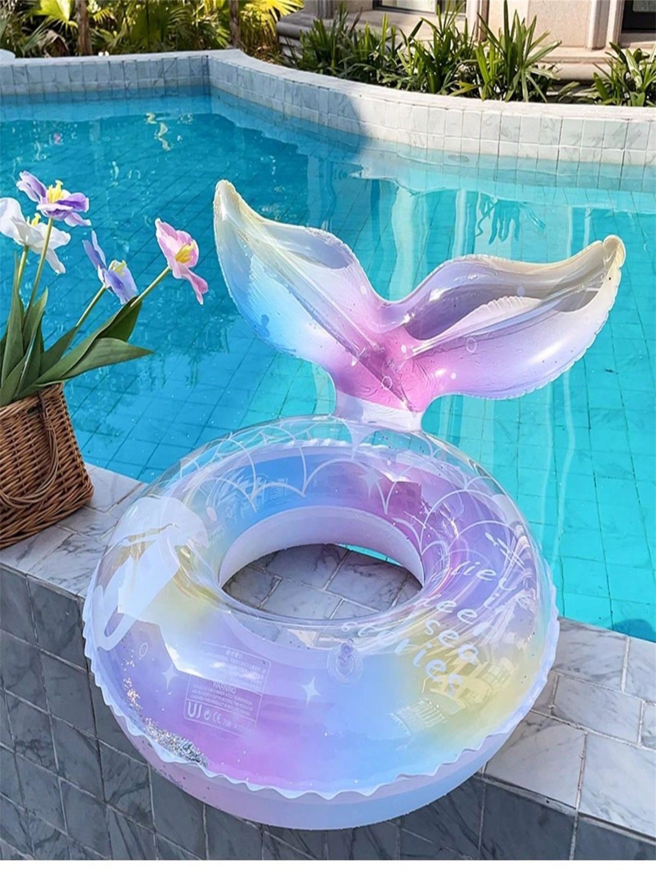 Mermaid Underarm Swimming Ring Transparent Thickened Glitter Buoyancy Floating Circle For Kids Summer Outdoor Water Fun Activity
