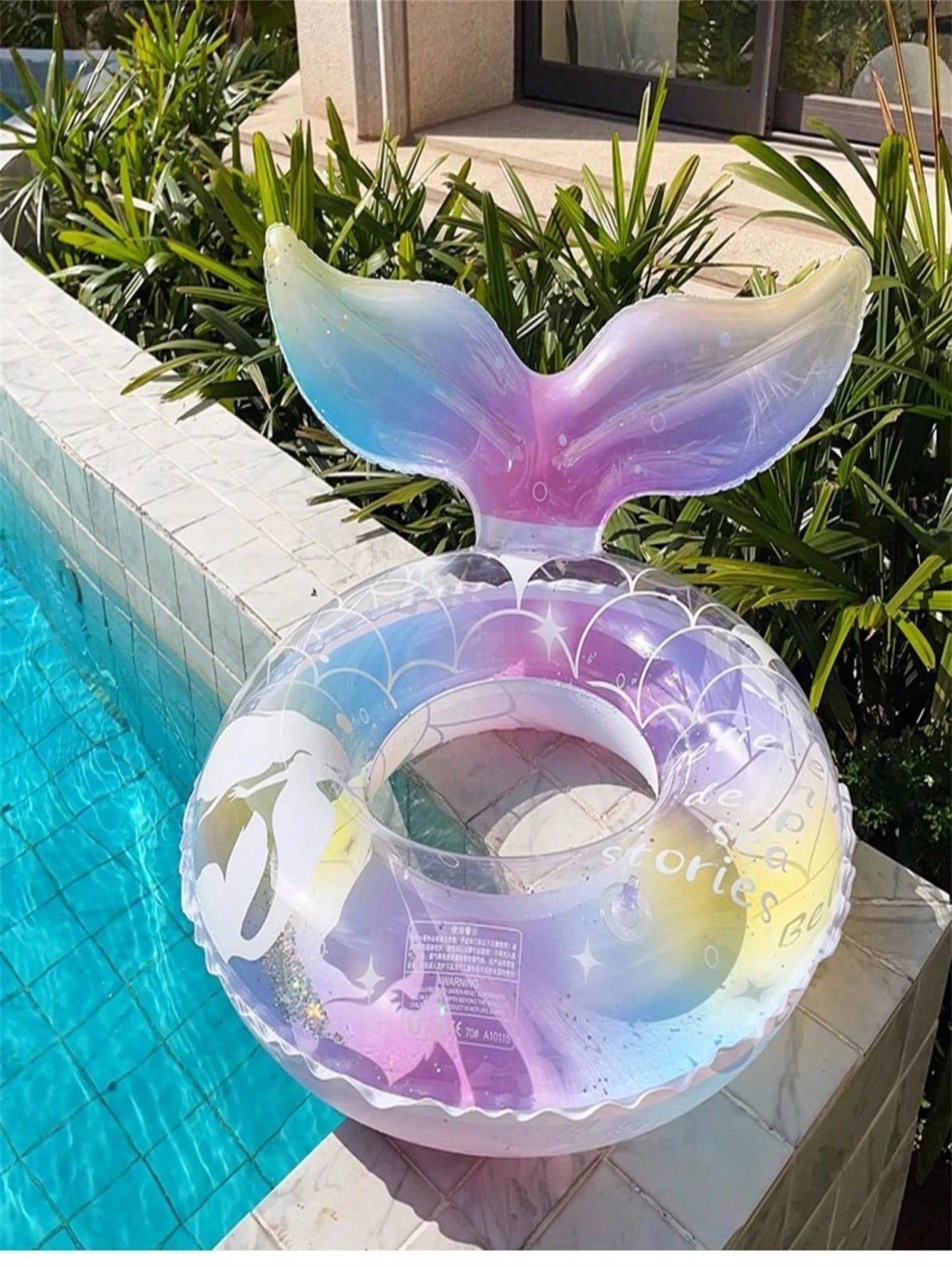 Mermaid Underarm Swimming Ring Transparent Thickened Glitter Buoyancy Floating Circle For Kids Summer Outdoor Water Fun Activity