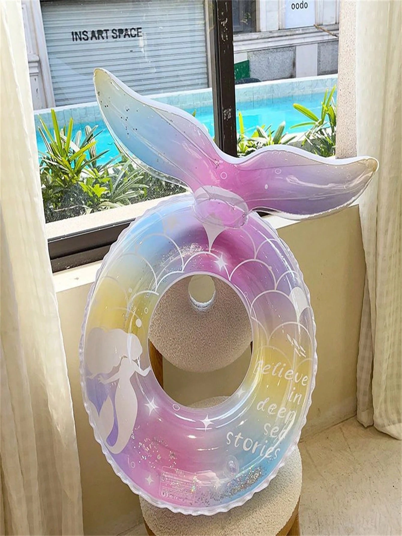 Mermaid Underarm Swimming Ring Transparent Thickened Glitter Buoyancy Floating Circle For Kids Summer Outdoor Water Fun Activity