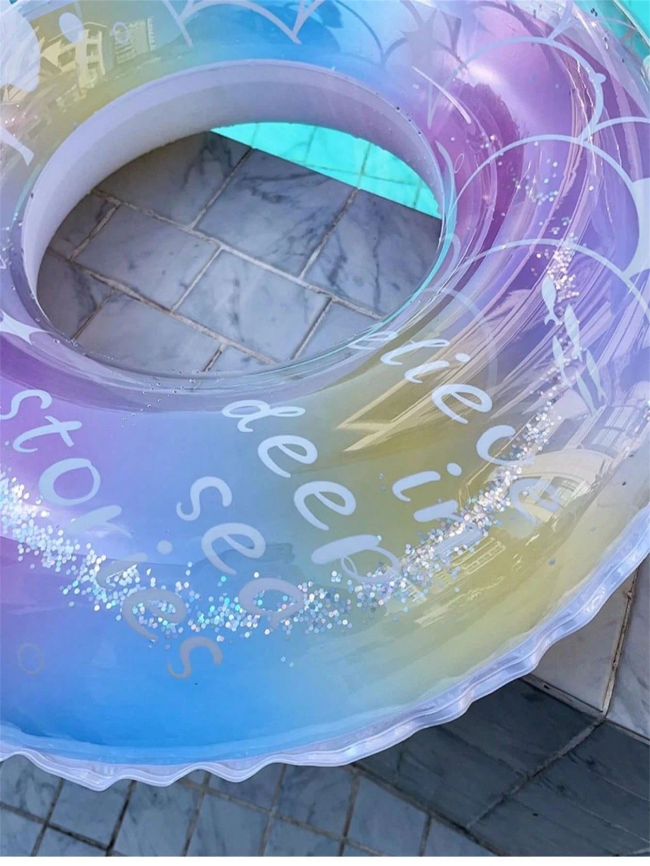Mermaid Underarm Swimming Ring Transparent Thickened Glitter Buoyancy Floating Circle For Kids Summer Outdoor Water Fun Activity