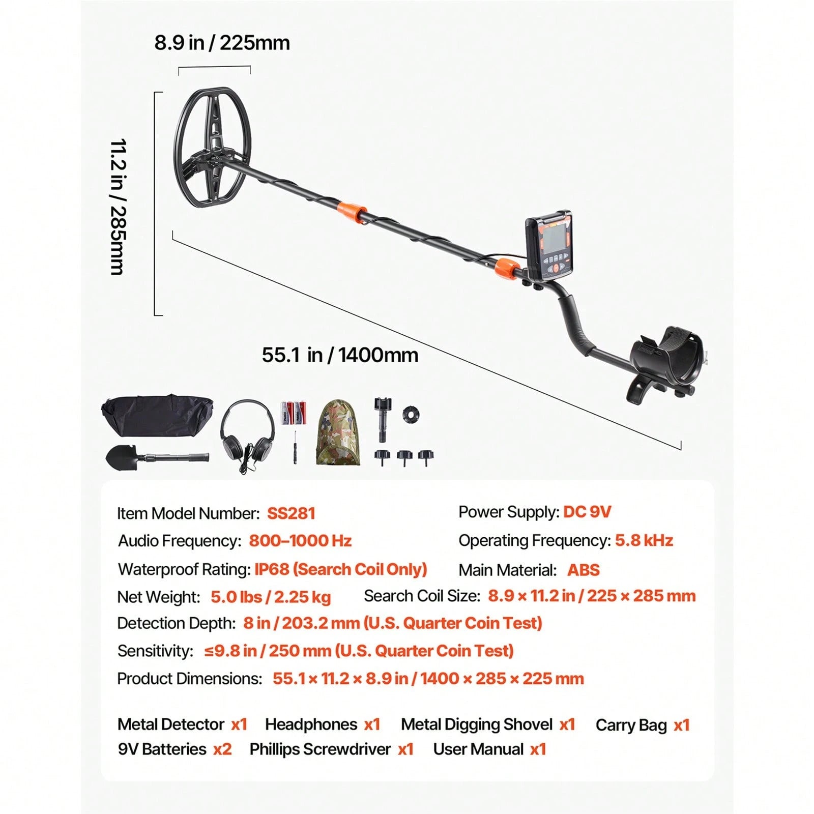 Metal Detector For Adults, 10", Professional High Accuracy Gold Detector, IP68 Waterproof Search Coil With Display, Headphones, 5 Modes, Adjustable Length, For Detecting Gold Treasure Hunting
