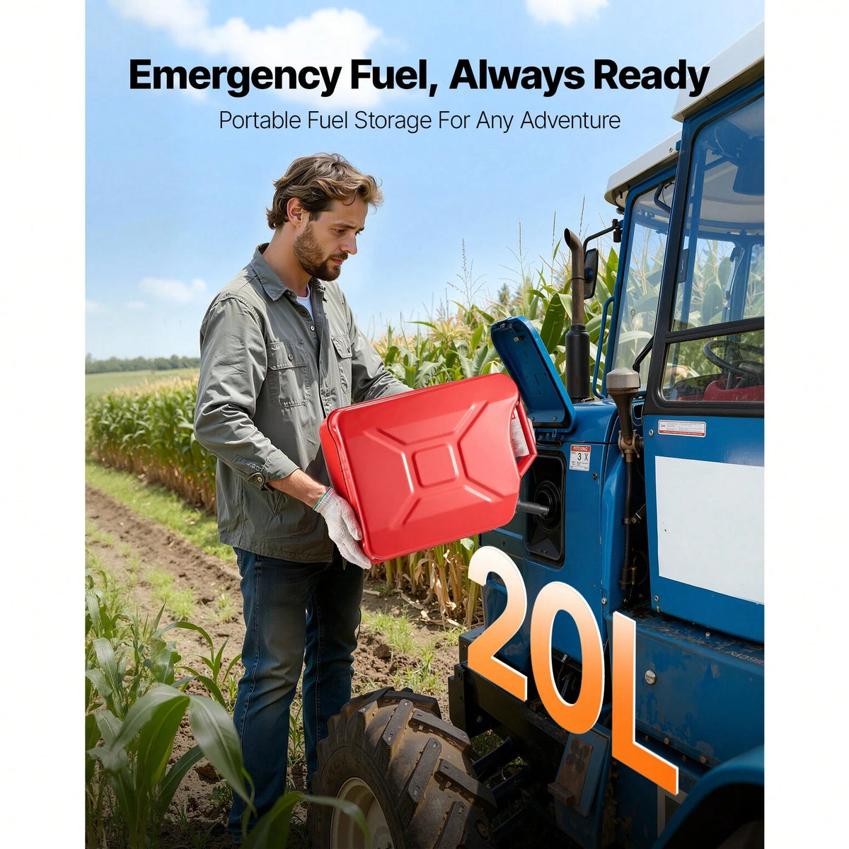 Metal Fuel Container, 5.3 Gallon, Fuel Jerry Can With Spout And Comfort Handle, 6 L/Min Max Flow Rate, Leakproof & Corrosion-Resistant Metal Gas Tank Most Cars Motorcycle ATV UTV, Red