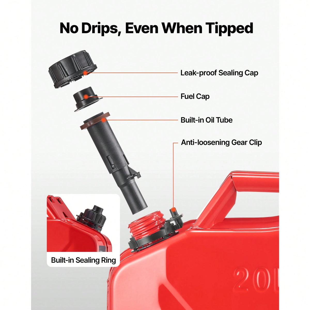 Metal Fuel Container, 5.3 Gallon, Fuel Jerry Can With Spout And Comfort Handle, 6 L/Min Max Flow Rate, Leakproof & Corrosion-Resistant Metal Gas Tank Most Cars Motorcycle ATV UTV, Red