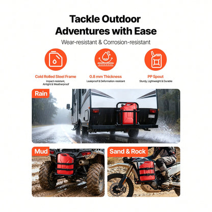 Metal Fuel Container, 5.3 Gallon, Fuel Jerry Can With Spout And Comfort Handle, 6 L/Min Max Flow Rate, Leakproof & Corrosion-Resistant Metal Gas Tank Most Cars Motorcycle ATV UTV, Red