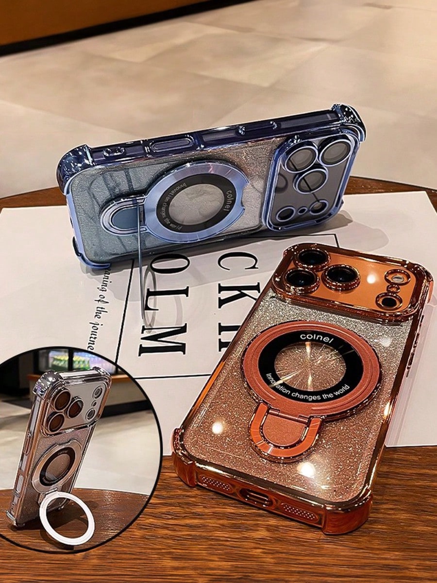 MewTrek Luxury Bling Sequins Sparkling Electroplated Fashionable Glitter Orange Phone Case Features A Foldable Magnetic Stand, 4 Built-In Airbags For Soft Protection, Anti-Drop And Shock-Resistant, Hi