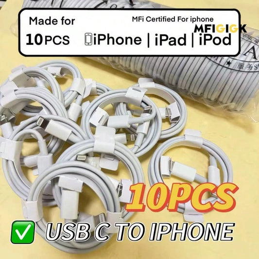 MFIGlGK 10pcs 20W USB C To For IPhone Cable PD Data Cord Fast Charger Lead Heavy Duty Charging Wire For IPhone 14 Plus 13 Mini 12 11 Pro Max MFIGlGK