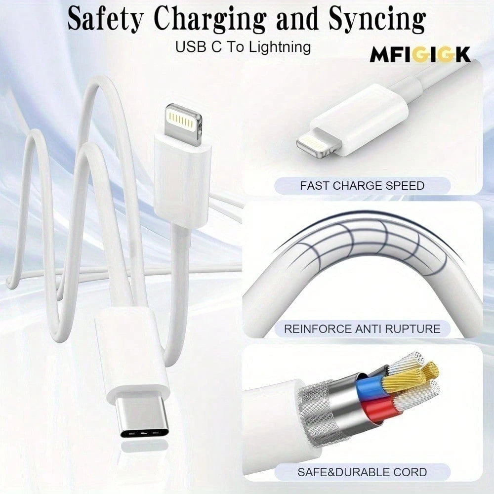 MFIGlGK 10pcs 20W USB C To For IPhone Cable PD Data Cord Fast Charger Lead Heavy Duty Charging Wire For IPhone 14 Plus 13 Mini 12 11 Pro Max MFIGlGK