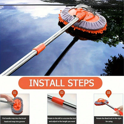 [Microfiber Car Wash] 2in1 Microfiber Car Wash Brush Mop Set, 47.5Inch Long Handle Kit, Chenille Microfiber Sponge Duster, No Paint Damage No Scratches, For Cleaning Cars, Trucks, SUVs, RVs, Trailers