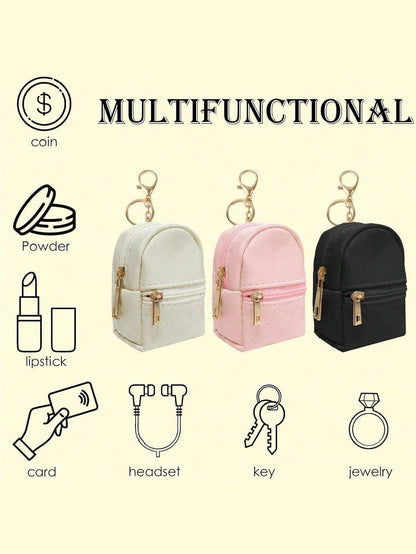 Mini Backpack Keychain, Cute Cosmetic Bag Keychain For Women, Small PU Cosmetic Bag Keychain Accessory, Zipper Pouch Accessory