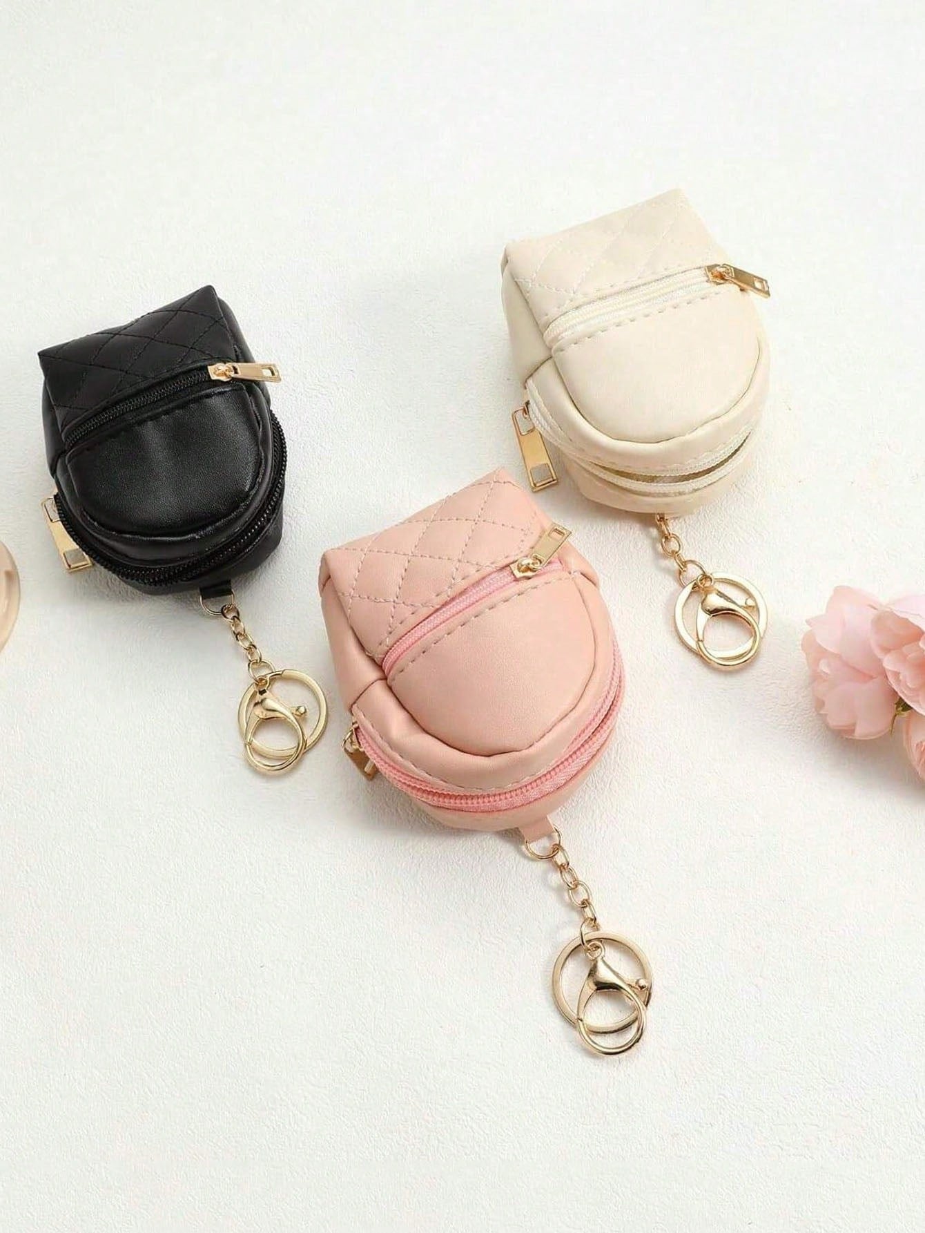 Mini Backpack Keychain, Cute Cosmetic Bag Keychain For Women, Small PU Cosmetic Bag Keychain Accessory, Zipper Pouch Accessory