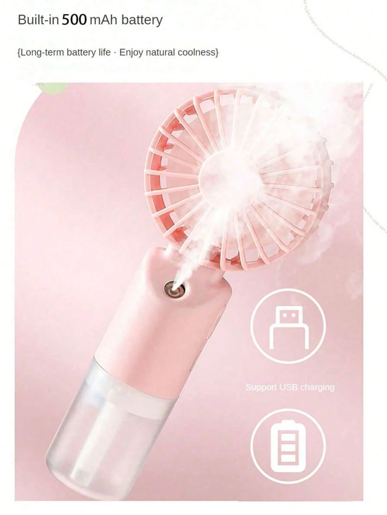 Mini Handheld Mist Fan, Portable Electric Fan, 2-Speed Adjustable, Desktop Fan For Summer, Humidifying & Cooling, Suitable For Indoor/Outdoor Camping, Student Rechargeable Fan, With 500mAh Long-Lastin