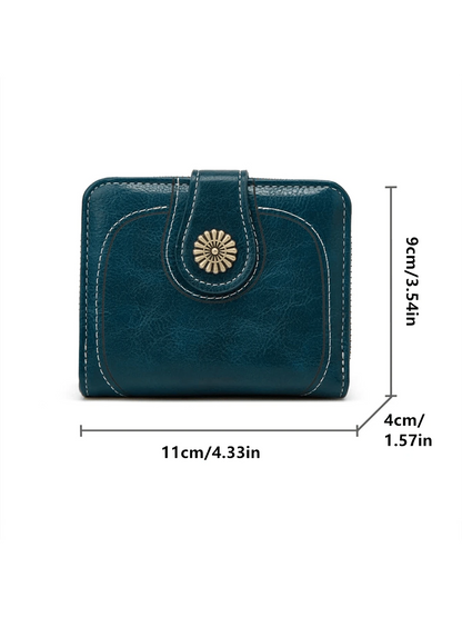 Mini New Design Oily Wax Leather Coin Women's Vintage Style Trifold Wallet Card Holder Clutch Wallet Small For Women Wallet Purse Wallet Small Wallet