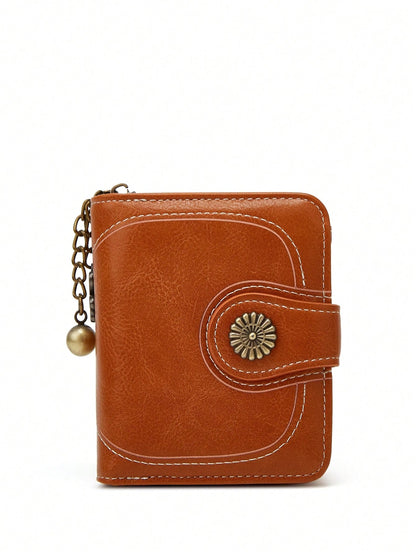 Mini New Design Oily Wax Leather Coin Women's Vintage Style Trifold Wallet Card Holder Clutch Wallet Small For Women Wallet Purse Wallet Small Wallet
