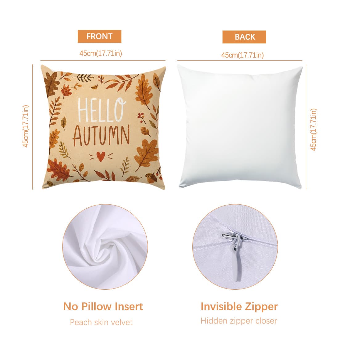 Minimalist Autumn Farm Pumpkin Illustration Cushion Cover 4pcs Set, Single-Sided Printed Peach Skin Velvet Polyester Material, 45*45CM Pillow Case For Modern Fabric Sofa Indoor Decoration, Party Decor