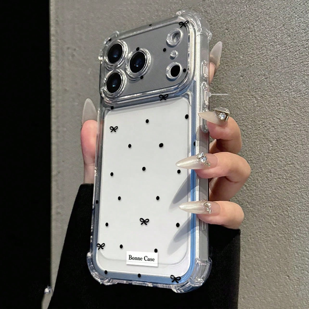 Minimalist Black Polka Dot & Bow Tie Cross Design Anti-Drop Phone Case, Summer Essential, Suitable For Daily Use, Compatible With IPhone 16/16 Pro/16 Plus/16 Pro Max/17/17 Pro/17 Pro Max/15/15 Pro/15