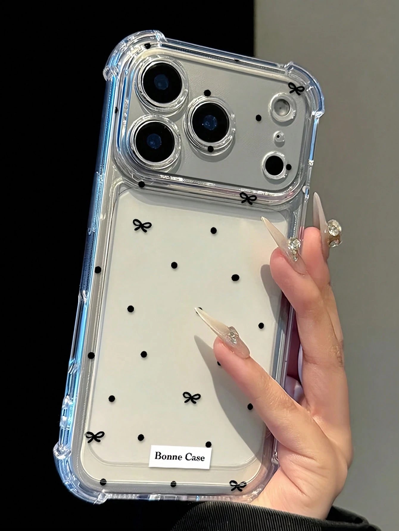 Minimalist Black Polka Dot & Bow Tie Cross Design Anti-Drop Phone Case, Summer Essential, Suitable For Daily Use, Compatible With IPhone 16/16 Pro/16 Plus/16 Pro Max/17/17 Pro/17 Pro Max/15/15 Pro/15