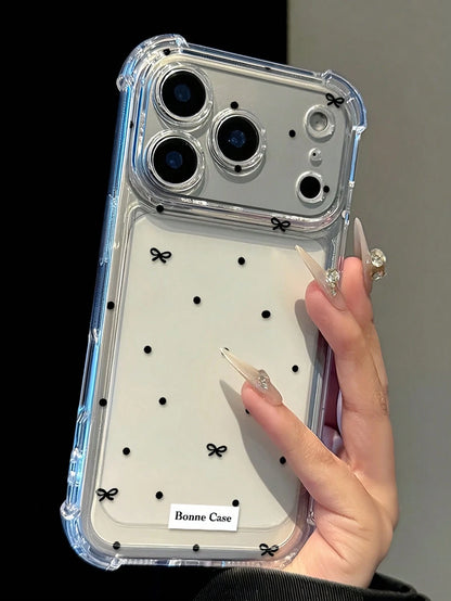 Minimalist Black Polka Dot & Bow Tie Cross Design Anti-Drop Phone Case, Summer Essential, Suitable For Daily Use, Compatible With IPhone 16/16 Pro/16 Plus/16 Pro Max/17/17 Pro/17 Pro Max/15/15 Pro/15