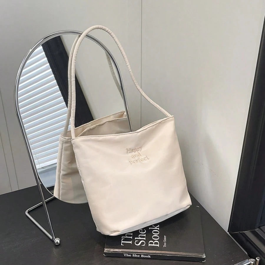 Minimalist Nylon Shoulder Bag, Solid Color Small Tote Handbag, Lightweight Zipper Underarm Bag, Casual Daily Purse For Women